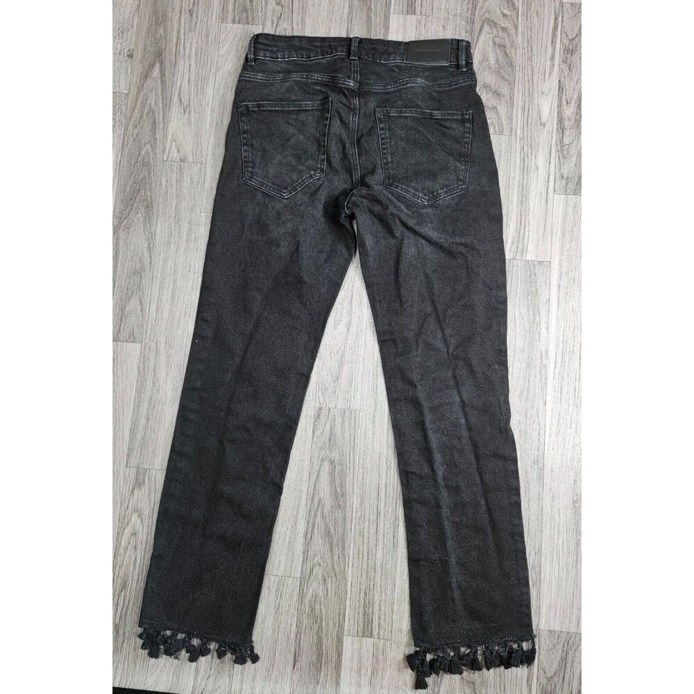 Zara Women Size 2 Tassels Straight Leg Denim Black Grey Trafaluc Denimwear Jeans